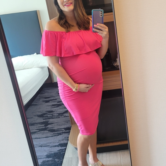 Dresses & Skirts - Pink Off-Shoulder Maternity Dress